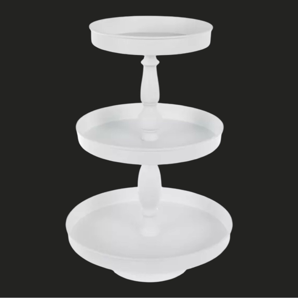 New White Metal Three-Tiered Serving Tray